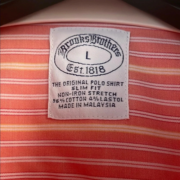 Brooks Brothers Orange Dress Non-Iron Stretch Shirt Slim Fit Large - Picture 5 of 13